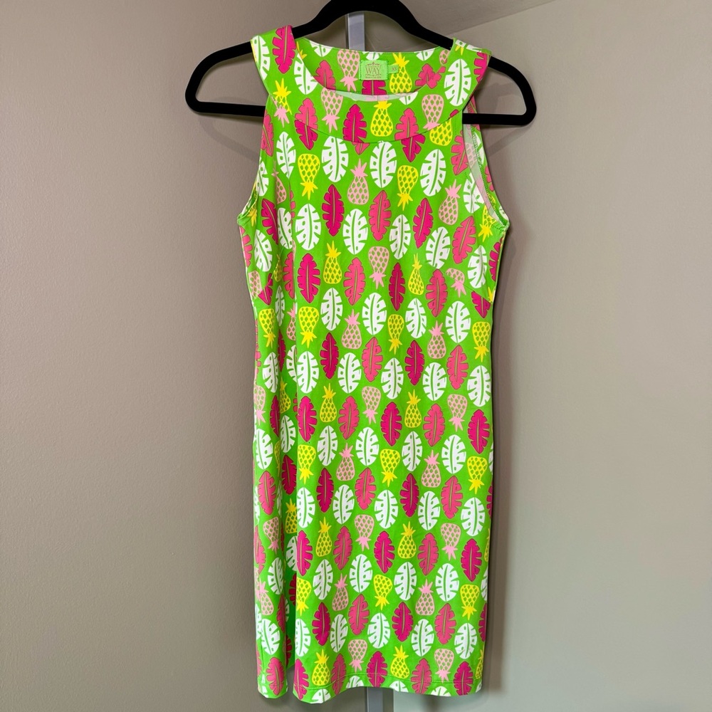 Katherine Way Green and Pink Boat Neck Sheath Dress Size XS